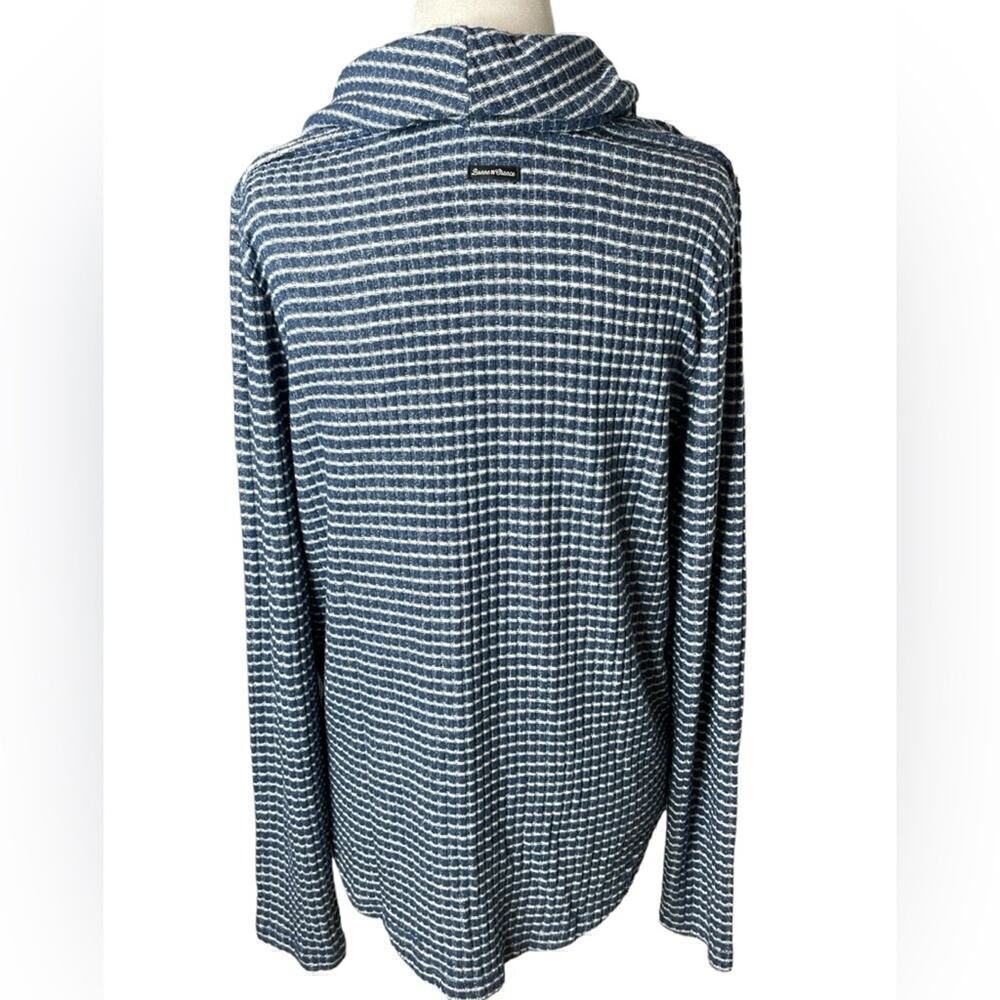 Lucky Brand Women's Cowl Neck Sweater Bonne Chance Striped Pullover Blue MED - Picture 2 of 10